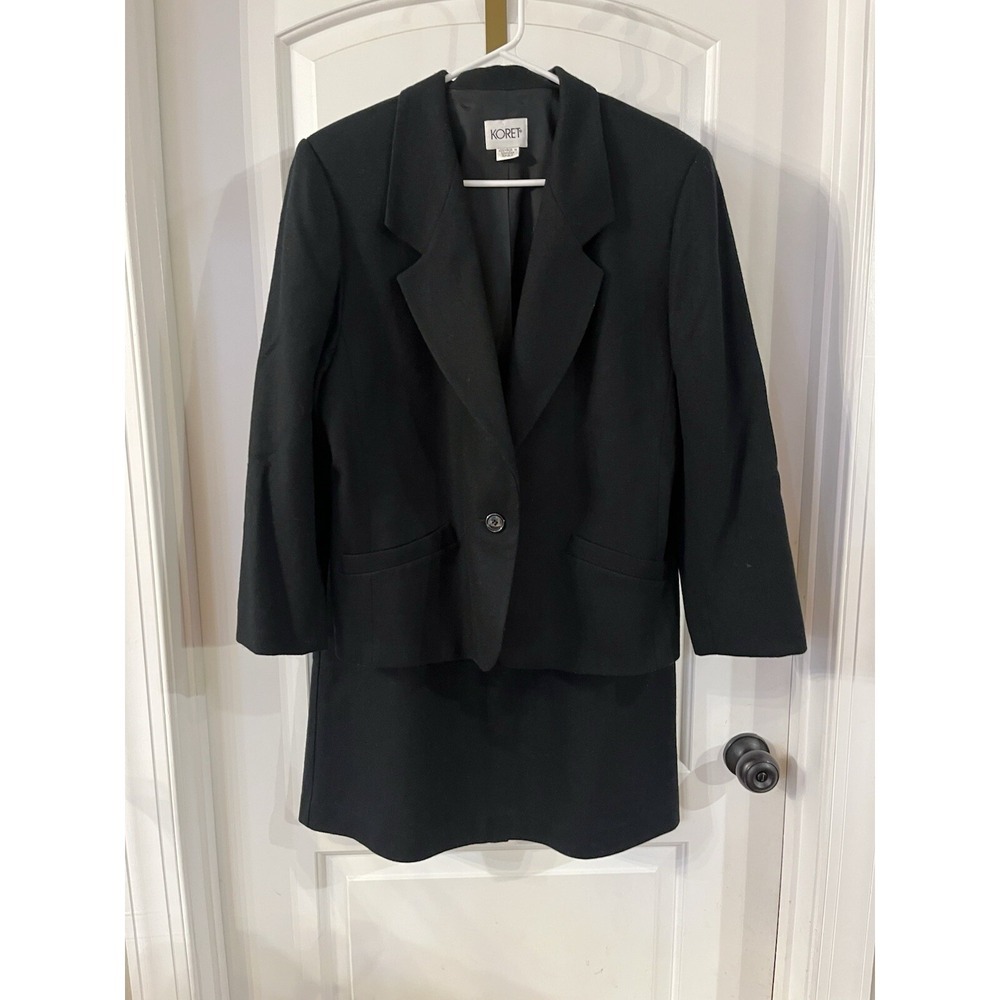 Vintage Koret Wool Suit Skirt Set Single Breasted Black Women Med/large